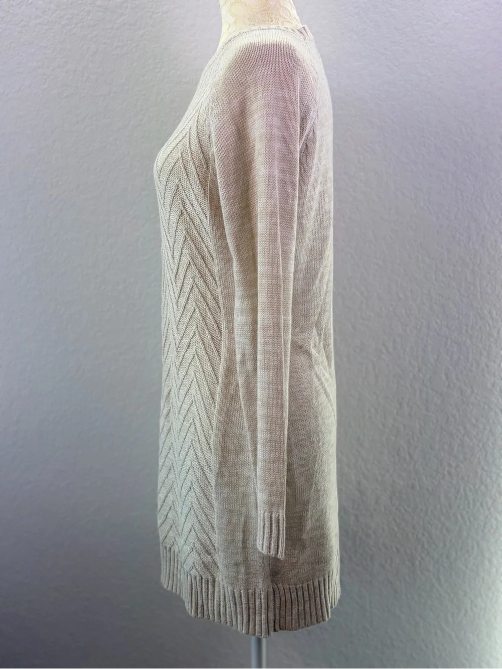 Jun & Ivy Chevron Knit Sweater Dress Oatmeal Small - Picture 3 of 8